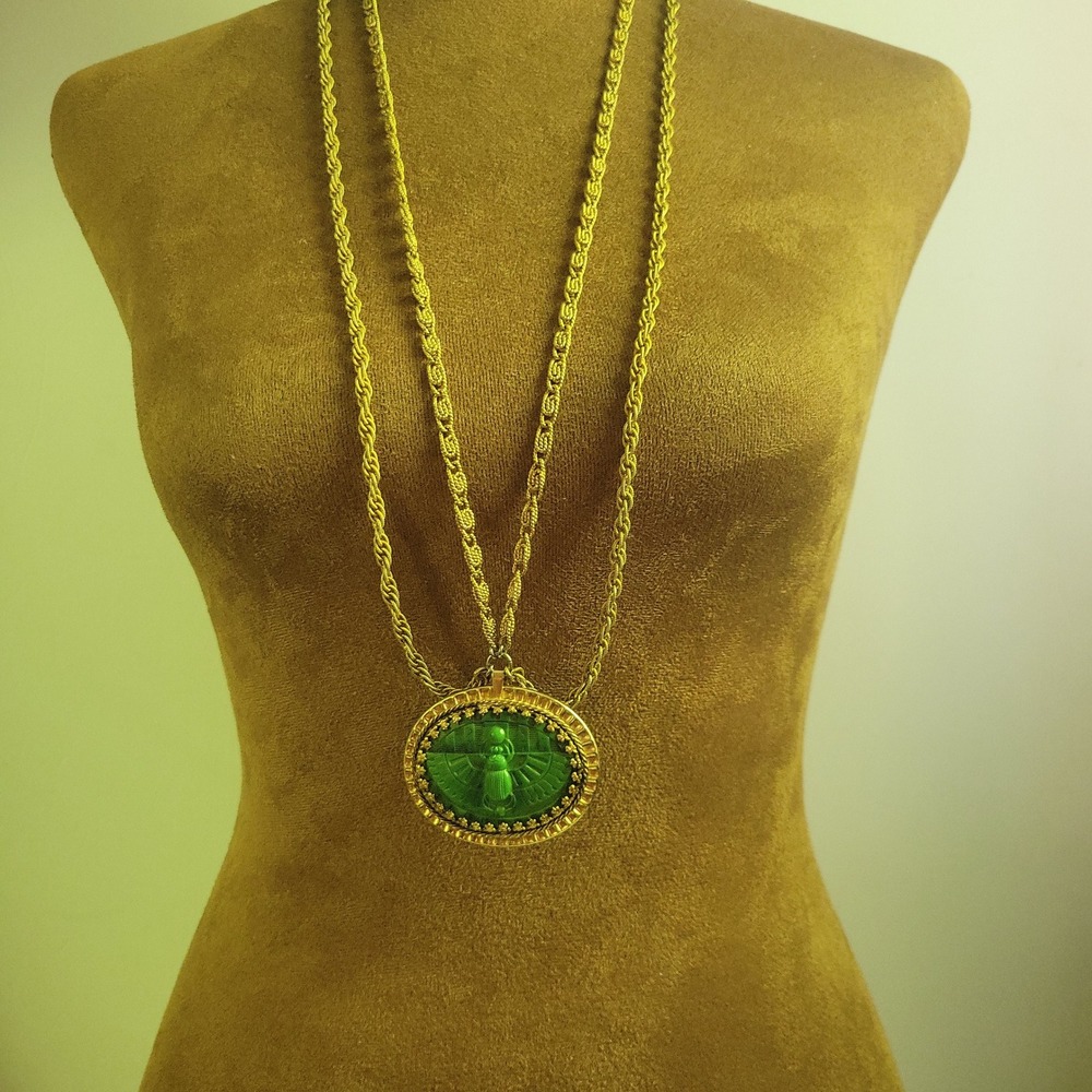 Napier Vintage 60s 70s Egyptian Revival Scarab Statement Necklace 30"